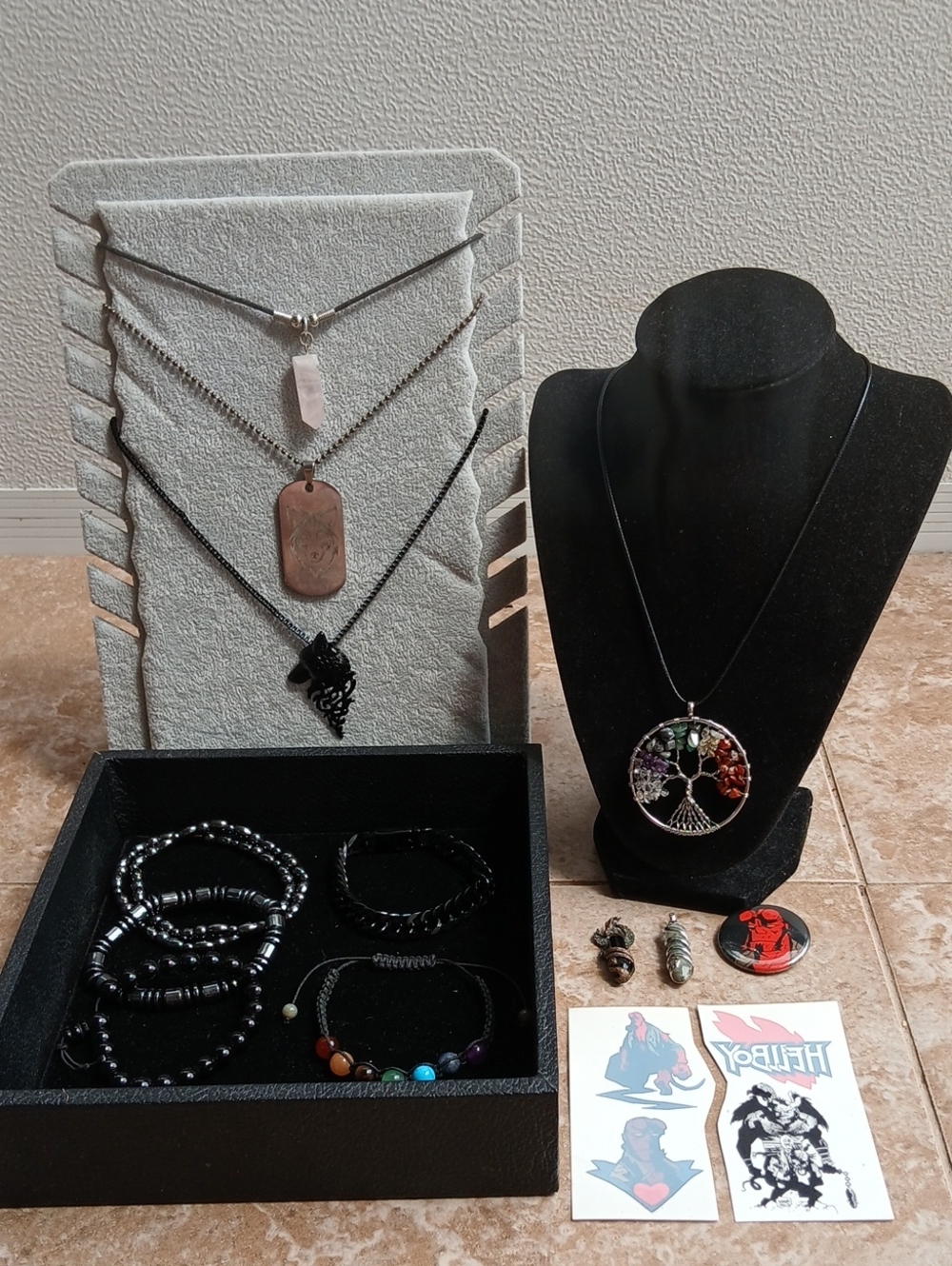Multicolor Tree of Life Chakra Pendant Necklace, Magnetic Bracelets, Jewelry Lot